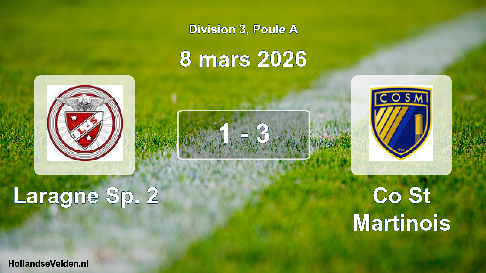 Gespeelde wedstrijd: Laragne Sp. 2 - Co St Martinois 1 - 3 (8 maart 2026)