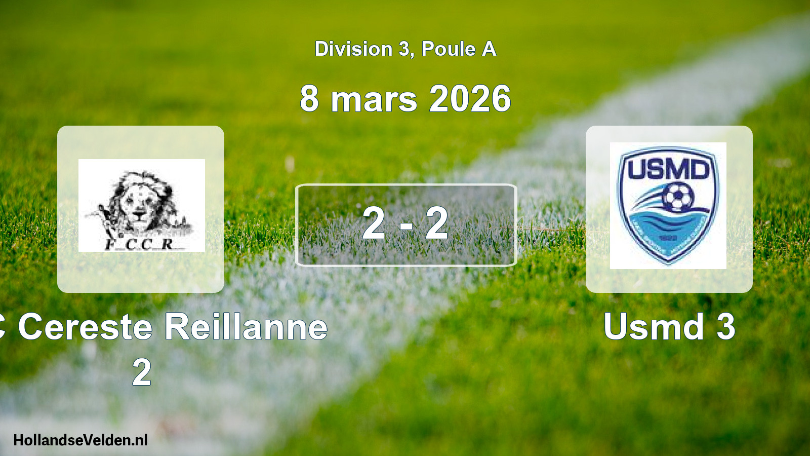 Total number of matches played: FC Cereste Reillanne 2 - Usmd 3 2 - 2 (8 March 2026)