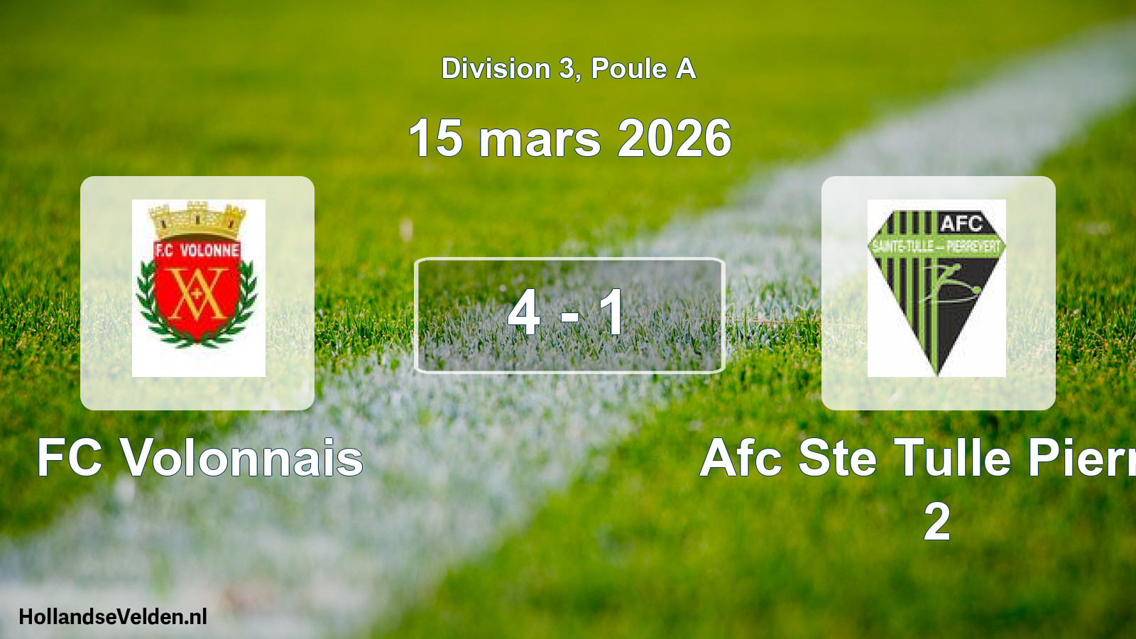 Match joué: FC Volonnais - Afc Ste Tulle Pierre 2 4 - 1 (15 mars 2026)