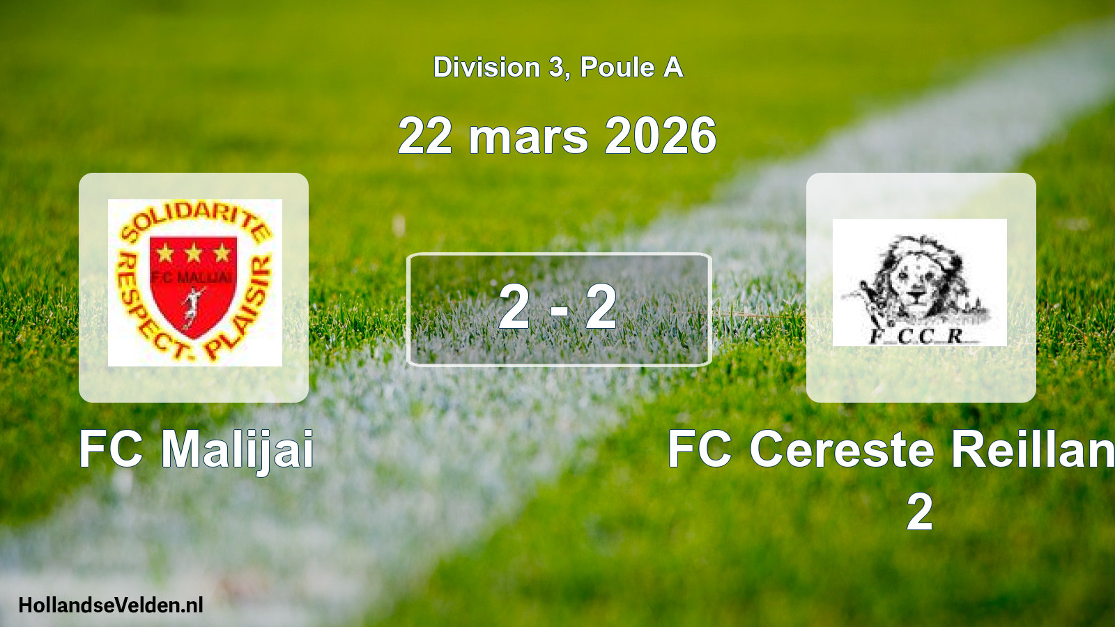 Gespeelde wedstrijd: FC Malijai - FC Cereste Reillanne 2 2 - 2 (22 maart 2026)