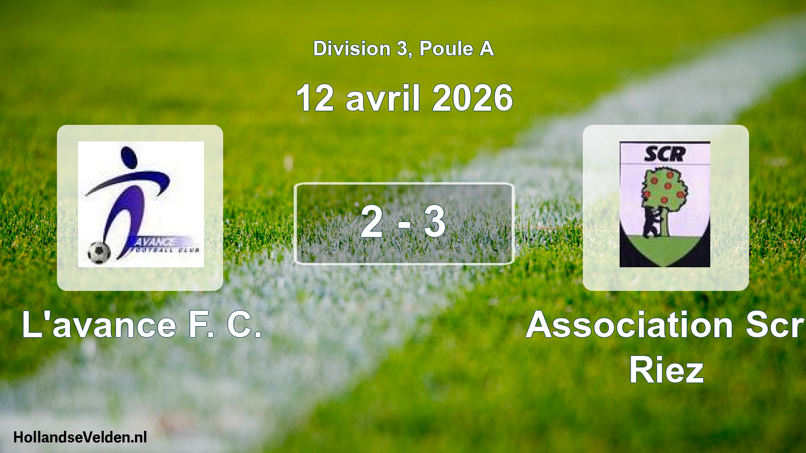 Total number of matches played: L'avance F. C. - Association Scr Riez 2 - 3 (12 April 2026)
