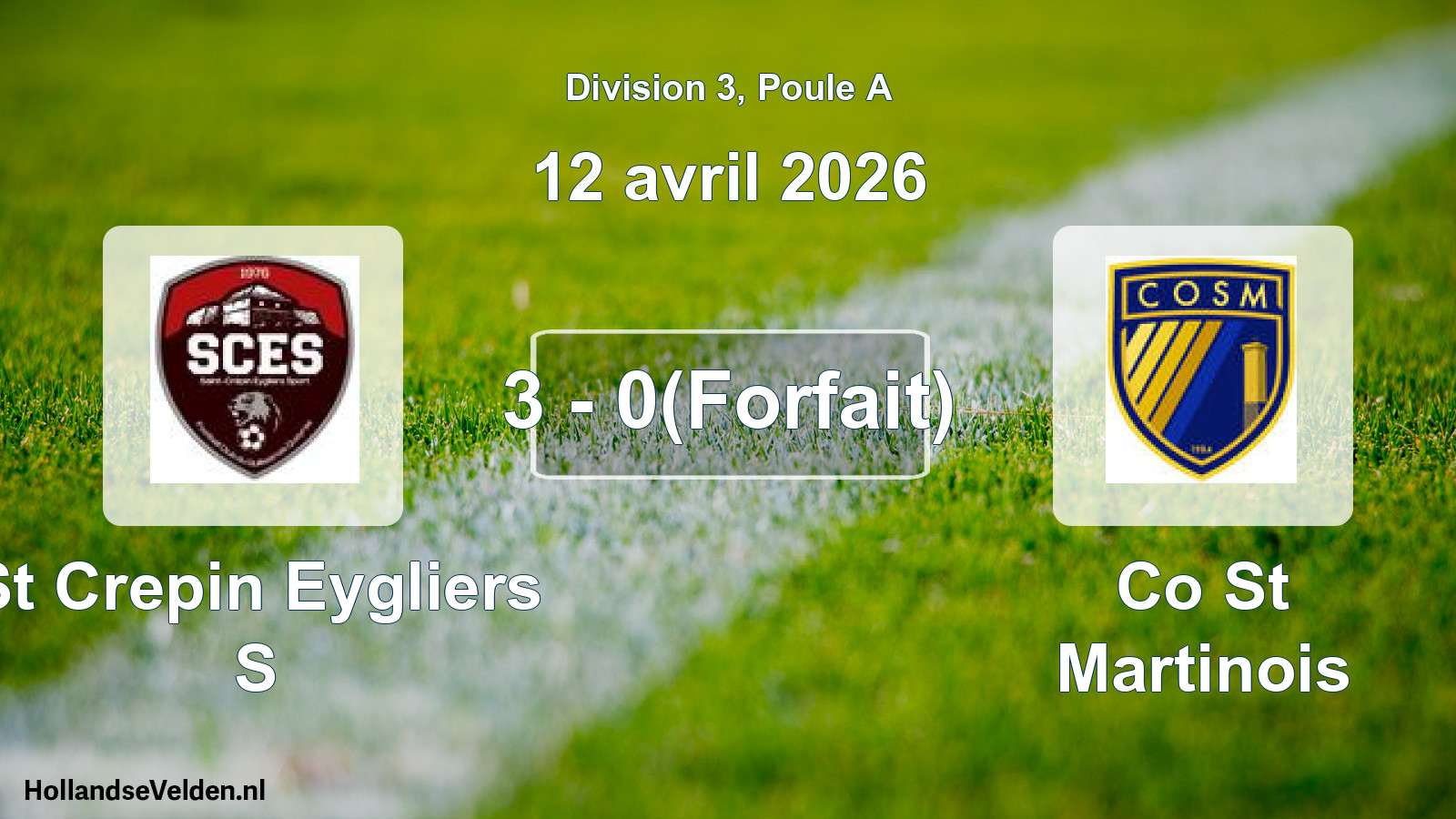 Total number of matches played: St Crepin Eygliers S - Co St Martinois 3 - 0(Forfait) (12 April 2026)