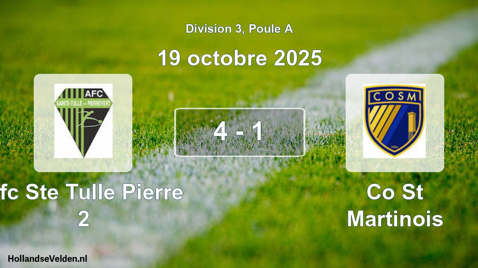 Total number of matches played: Afc Ste Tulle Pierre 2 - Co St Martinois 4 - 1 (19 October 2025)