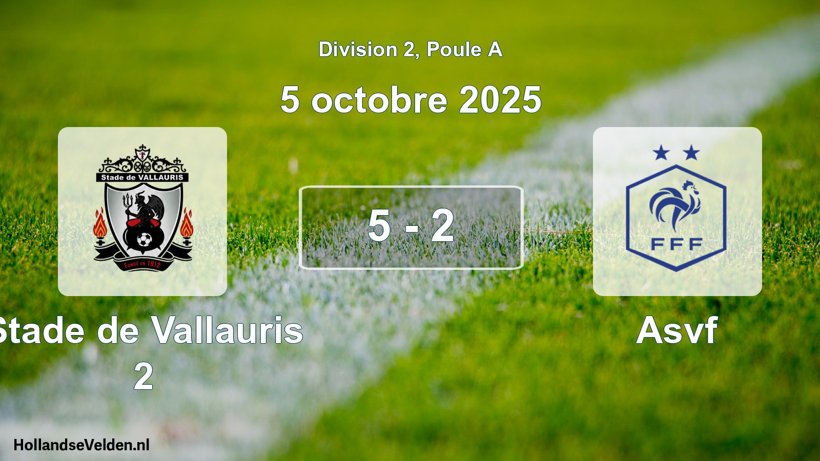 Match joué: Stade de Vallauris 2 - Asvf 5 - 2 (5 octobre 2025)