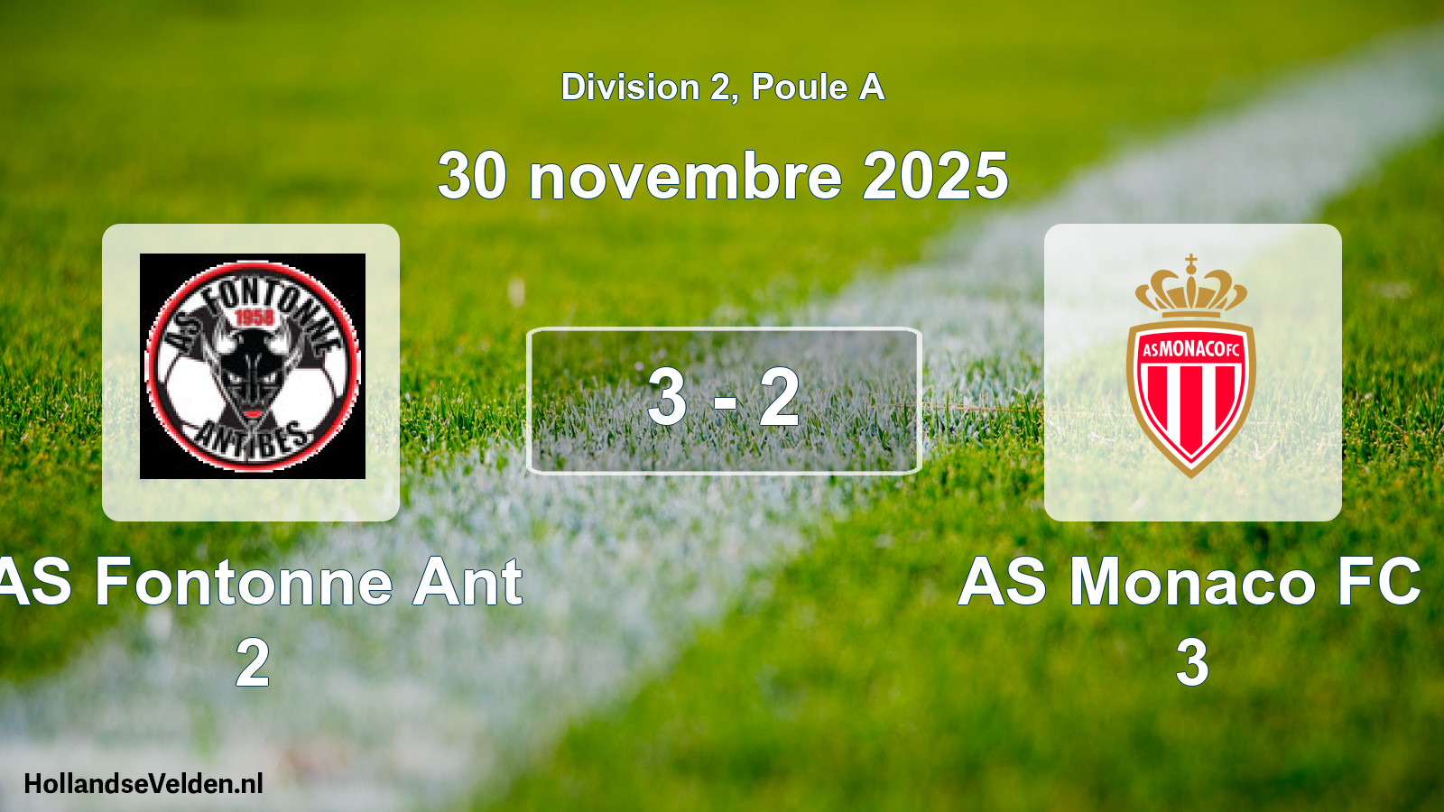 Match joué: AS Fontonne Ant 2 - AS Monaco FC 3 3 - 2 (30 novembre 2025)