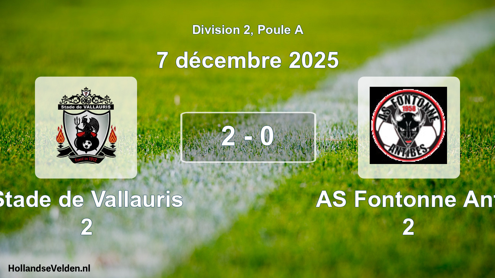 Match joué: Stade de Vallauris 2 - AS Fontonne Ant 2 2 - 0 (7 décembre 2025)