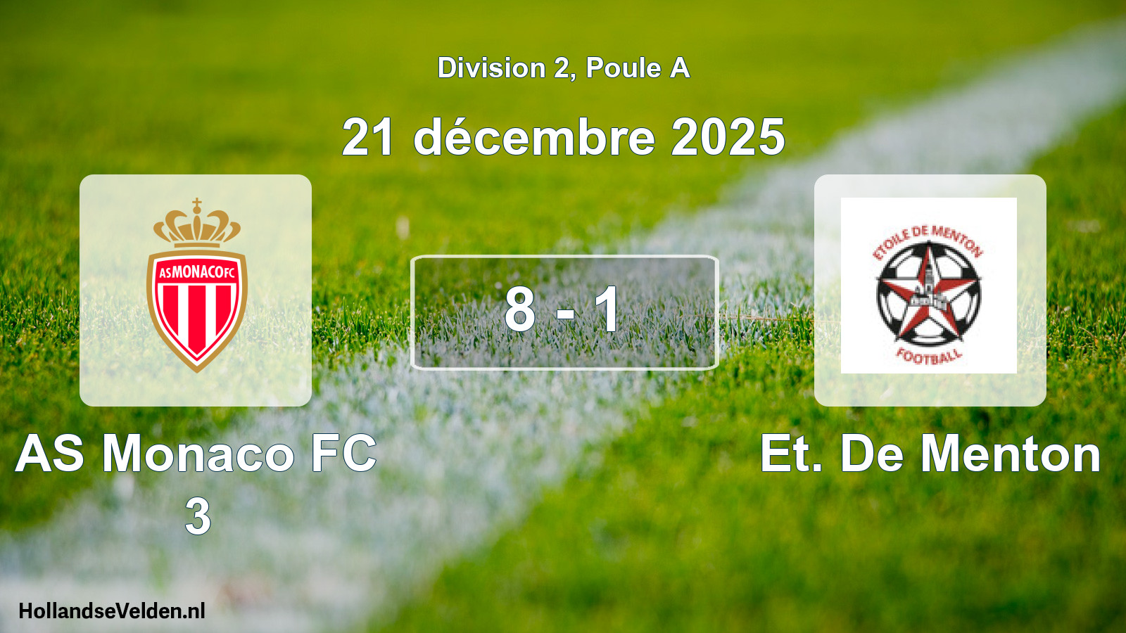 Match joué: AS Monaco FC 3 - Et. De Menton 8 - 1 (21 décembre 2025)