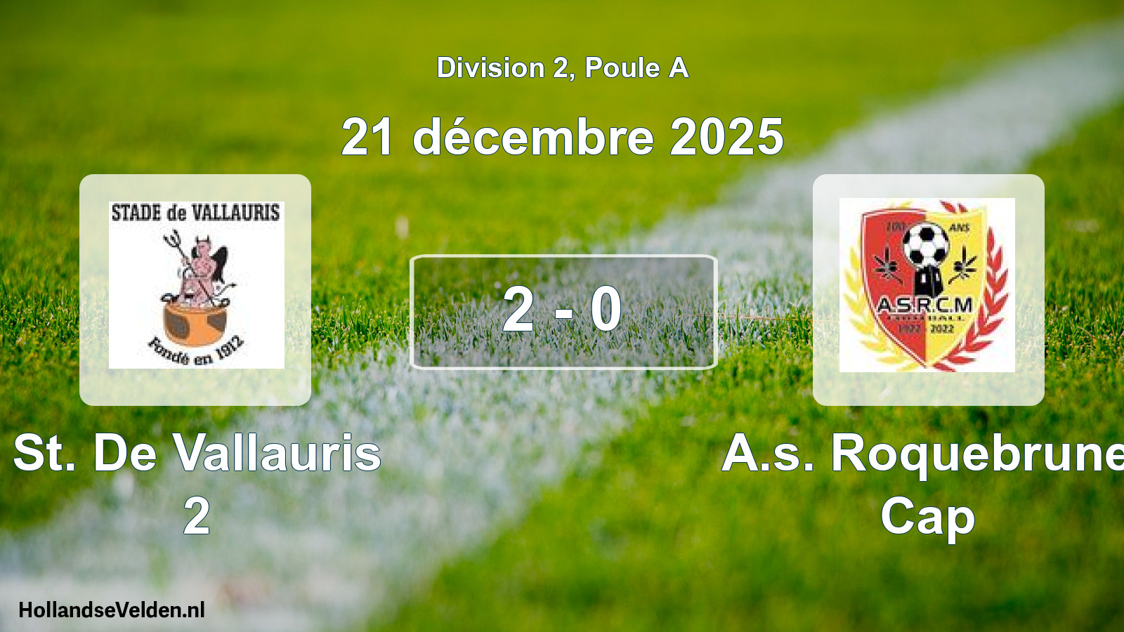 Match joué: Stade de Vallauris 2 - AS Roquebrune Cap 2 - 0 (21 décembre 2025)