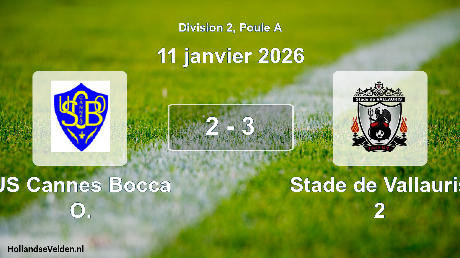 Gespeelde wedstrijd: US Cannes Bocca O. - Stade de Vallauris 2 2 - 3 (11 januari 2026)