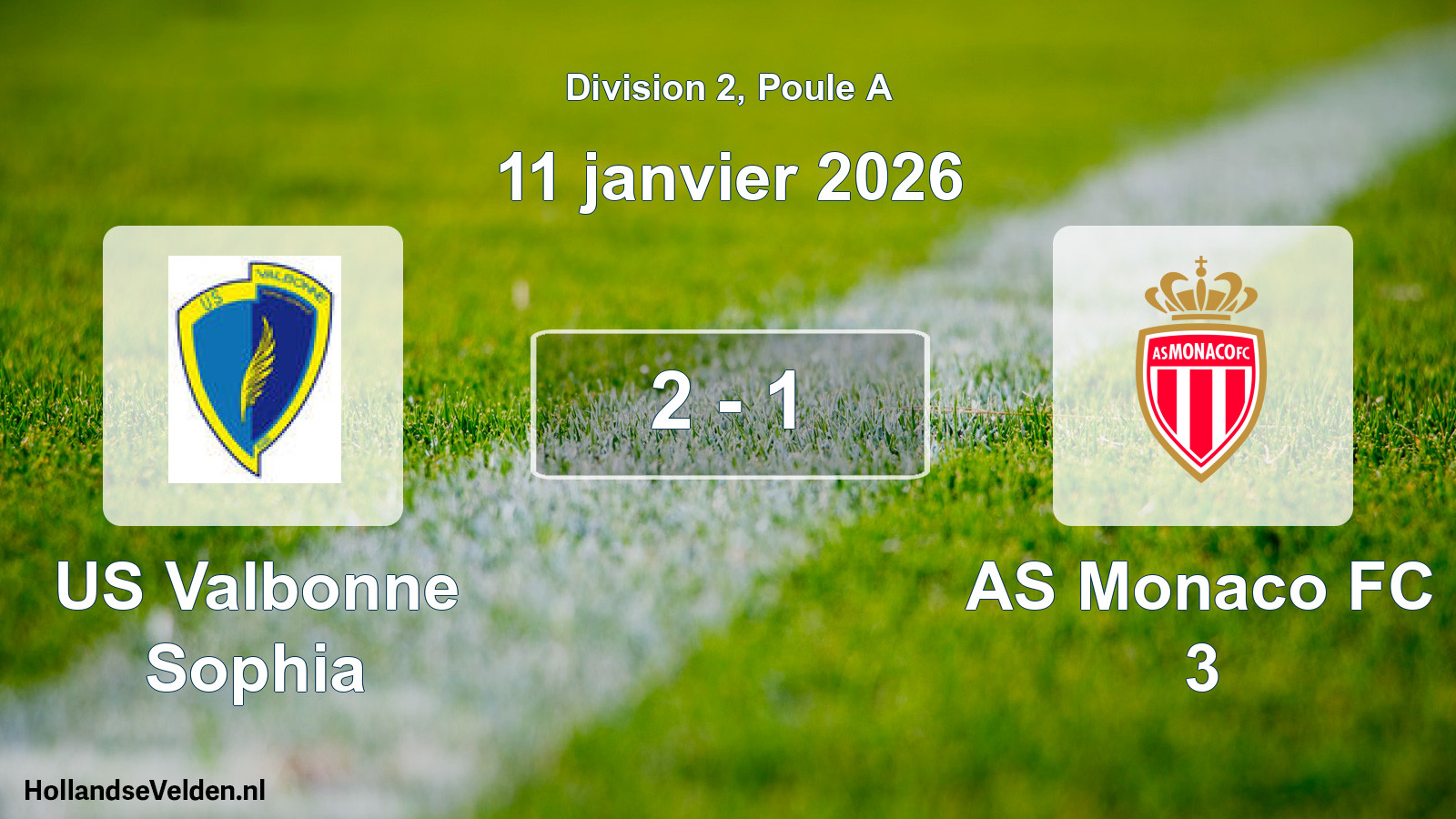 Match joué: US Valbonne Sophia - AS Monaco FC 3 2 - 1 (11 janvier 2026)