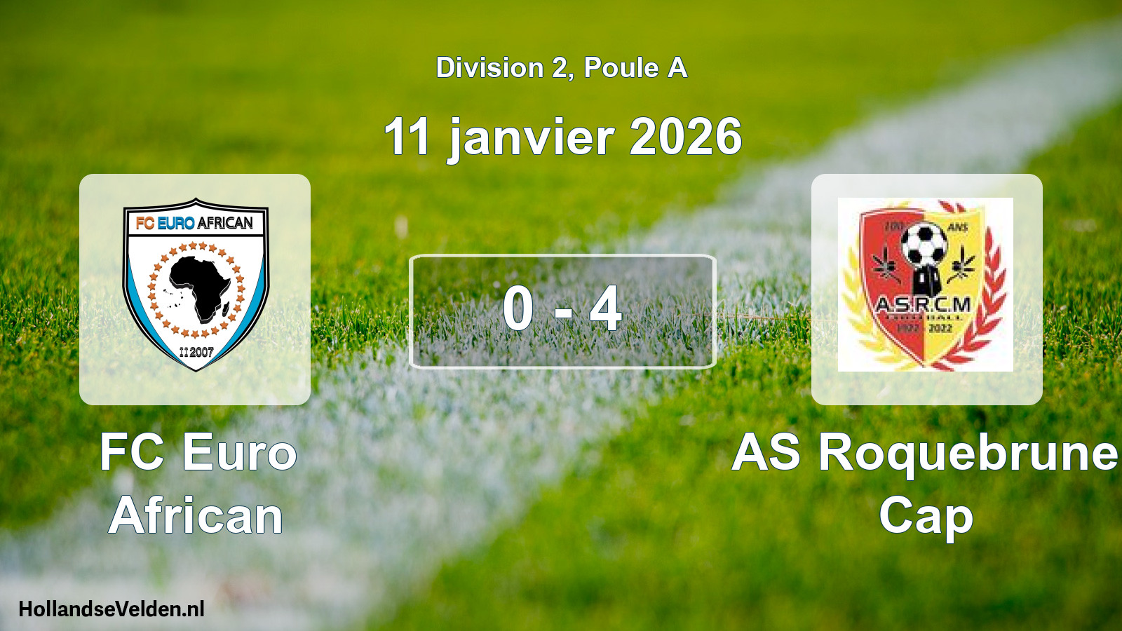 Match joué: FC Euro African - AS Roquebrune Cap 0 - 4 (11 janvier 2026)