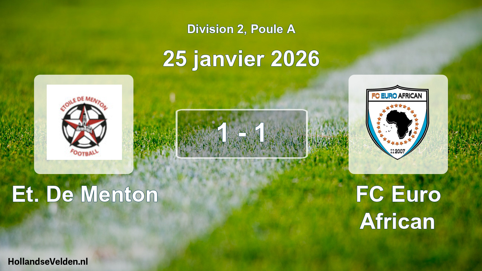 Gespeelde wedstrijd: Et. De Menton - FC Euro African 1 - 1 (25 januari 2026)