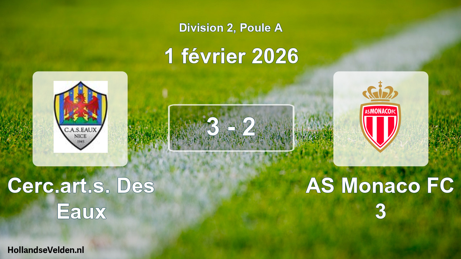 Match joué: Cerc.art.s. Des Eaux - AS Monaco FC 3 3 - 2 (1 février 2026)