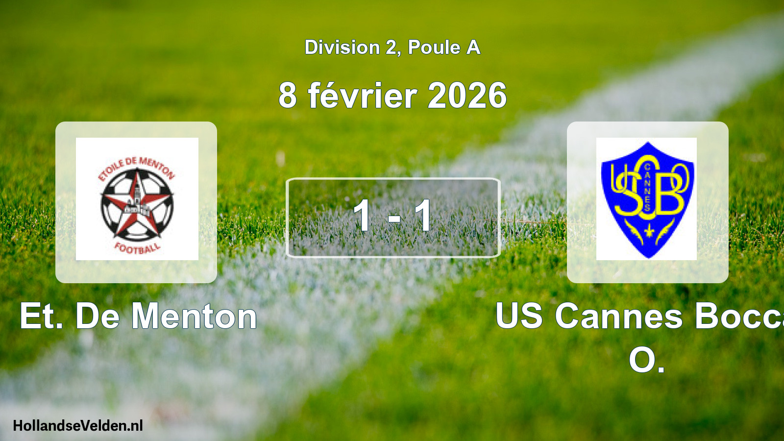 Match joué: Et. De Menton - US Cannes Bocca O. 1 - 1 (8 février 2026)