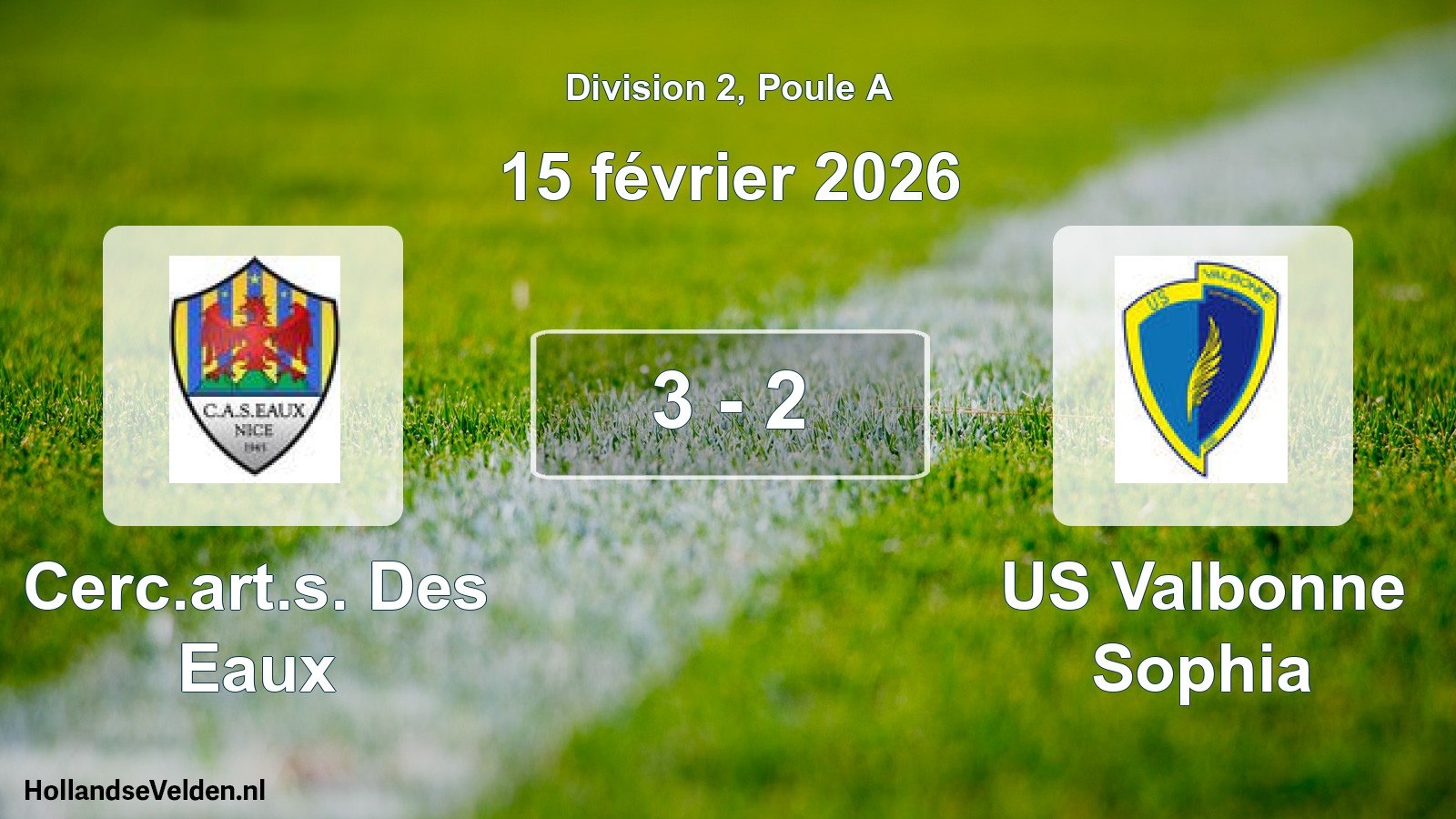 Match joué: Cerc.art.s. Des Eaux - US Valbonne Sophia 3 - 2 (15 février 2026)