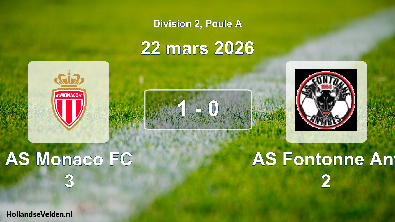 Match joué: AS Monaco FC 3 - AS Fontonne Ant 2 1 - 0 (22 mars 2026)