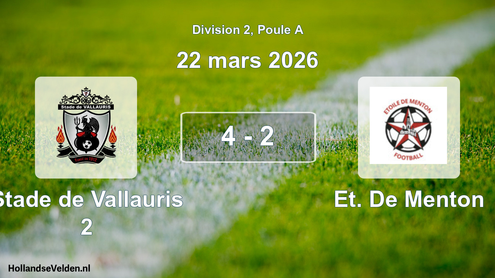 Total number of matches played: Stade de Vallauris 2 - Et. De Menton 4 - 2 (22 March 2026)