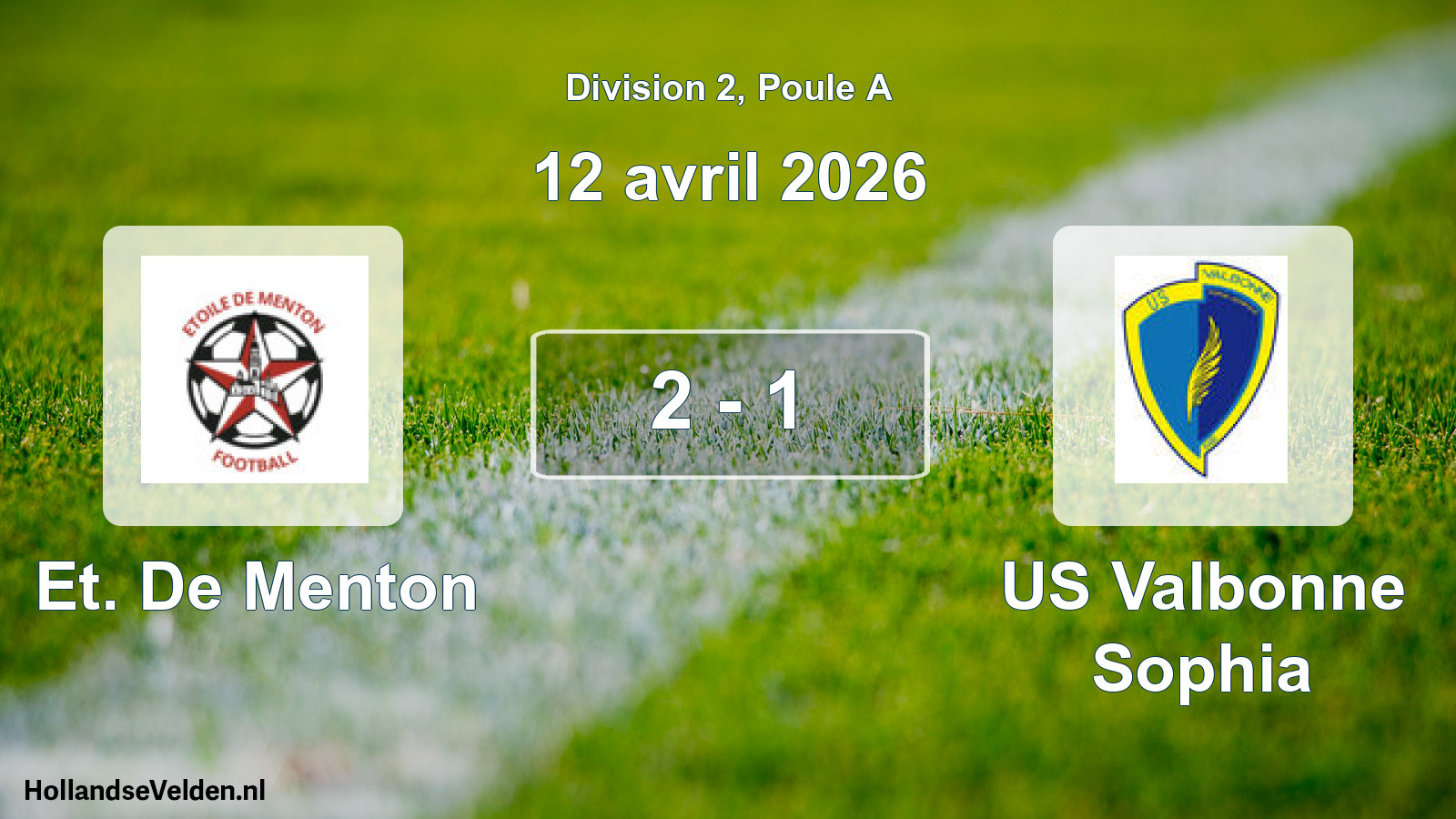 Match joué: Et. De Menton - US Valbonne Sophia 2 - 1 (12 avril 2026)