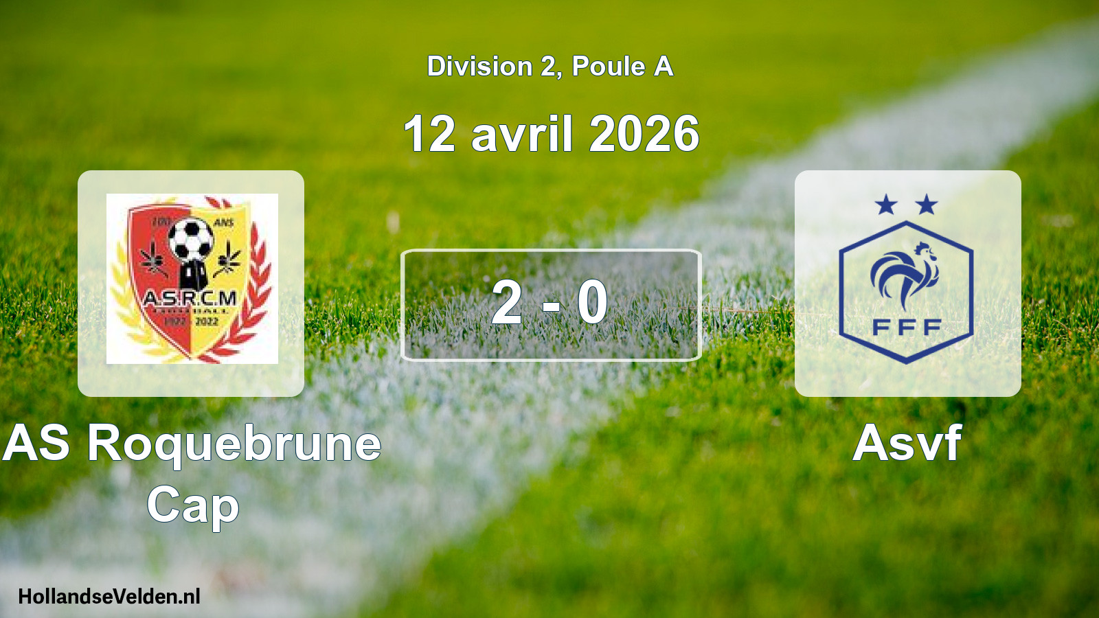 Gespeelde wedstrijd: AS Roquebrune Cap - Asvf 2 - 0 (12 april 2026)
