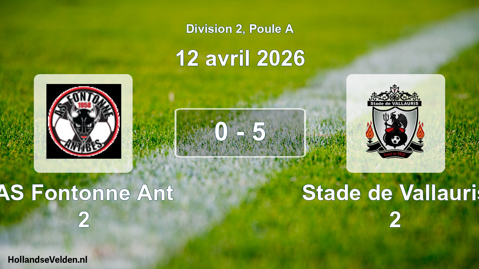 Match joué: AS Fontonne Ant 2 - Stade de Vallauris 2 0 - 5 (12 avril 2026)