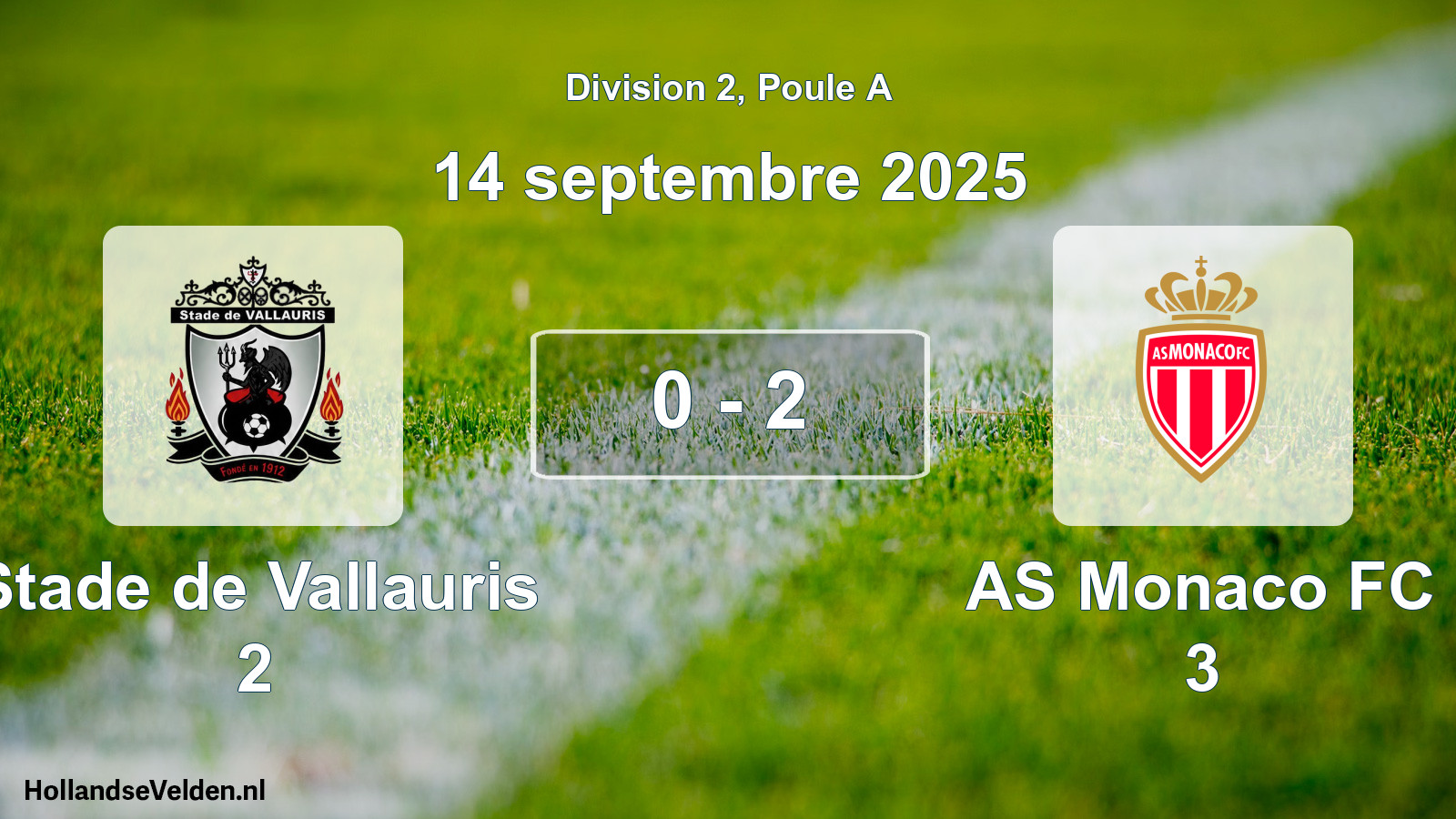 Match joué: Stade de Vallauris 2 - AS Monaco FC 3 0 - 2 (14 septembre 2025)