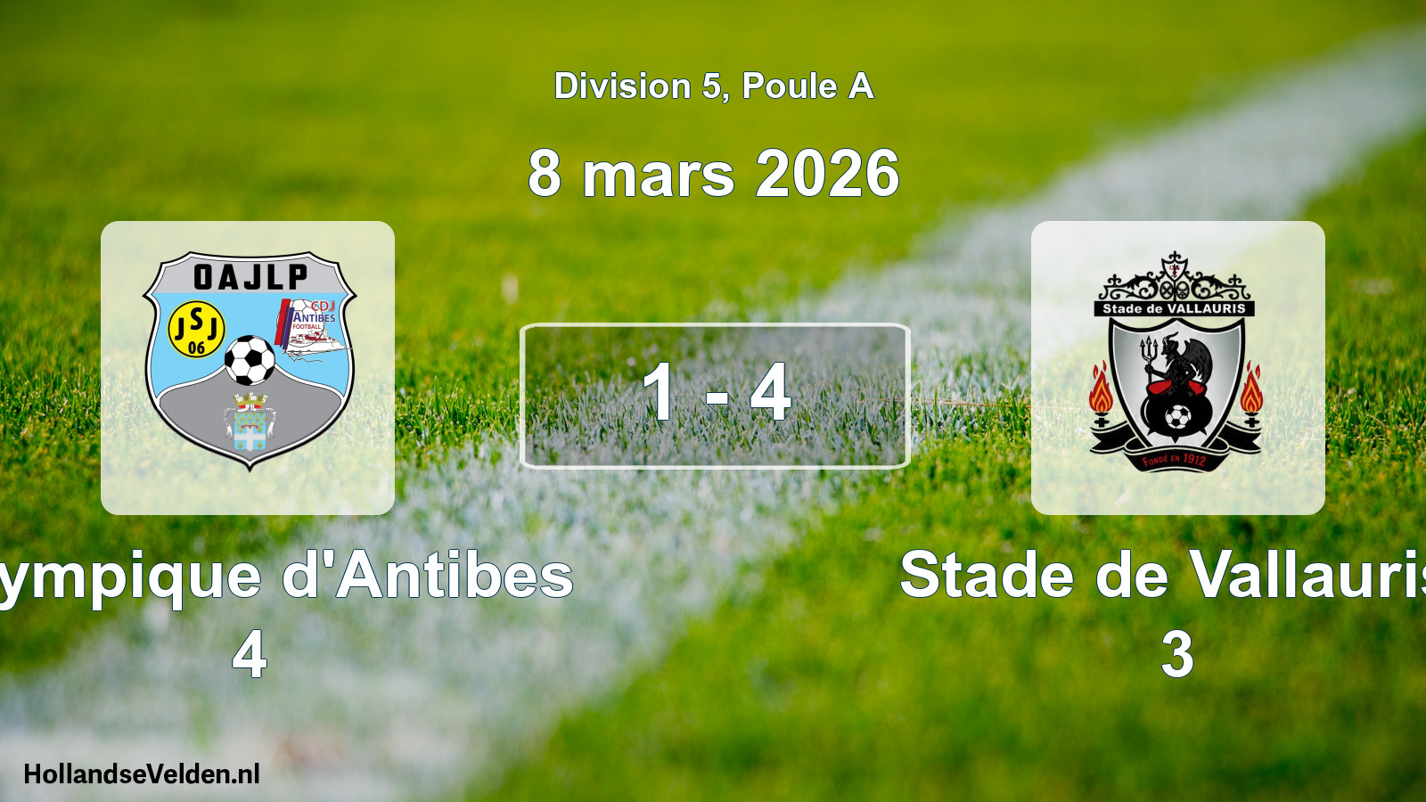 Gespeelde wedstrijd: Olympique d'Antibes 4 - Stade de Vallauris 3 1 - 4 (8 maart 2026)