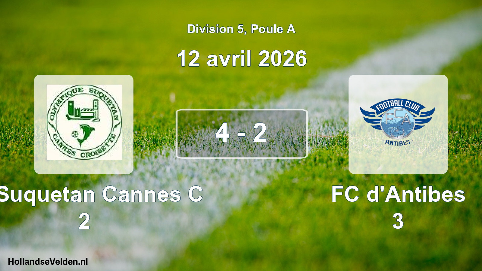Match joué: O. Suquetan Cannes C 2 - FC d'Antibes 3 4 - 2 (12 avril 2026)