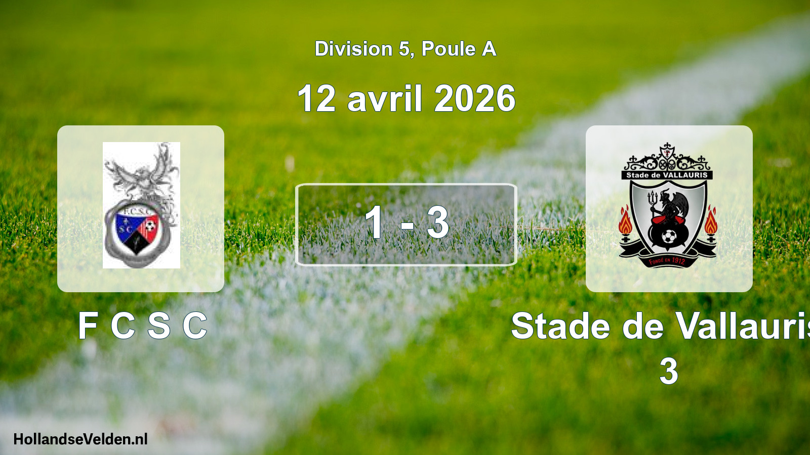 Match joué: F C S C - Stade de Vallauris 3 1 - 3 (12 avril 2026)