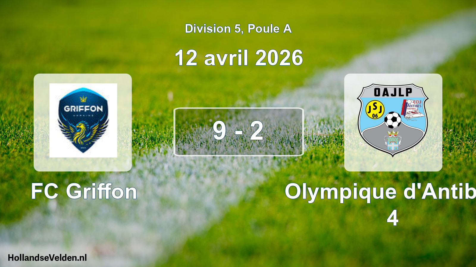 Gespeelde wedstrijd: FC Griffon - Olympique d'Antibes 4 9 - 2 (12 april 2026)
