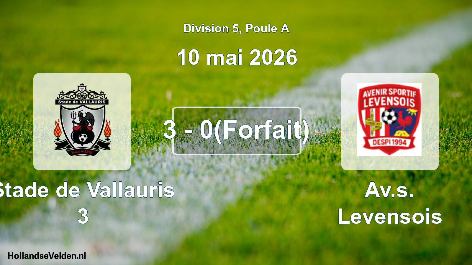 Gespeelde wedstrijd: Stade de Vallauris 3 - Av.s. Levensois 3 - 0(Forfait) (10 mei 2026)