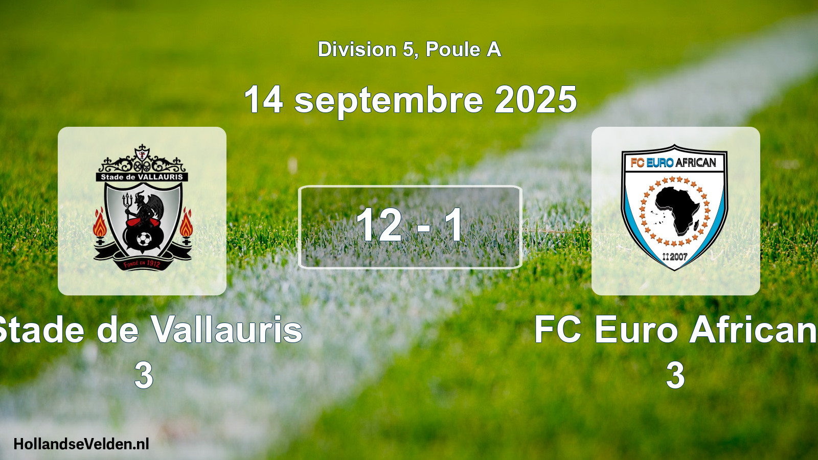 Match joué: Stade de Vallauris 3 - FC Euro African 3 12 - 1 (14 septembre 2025)
