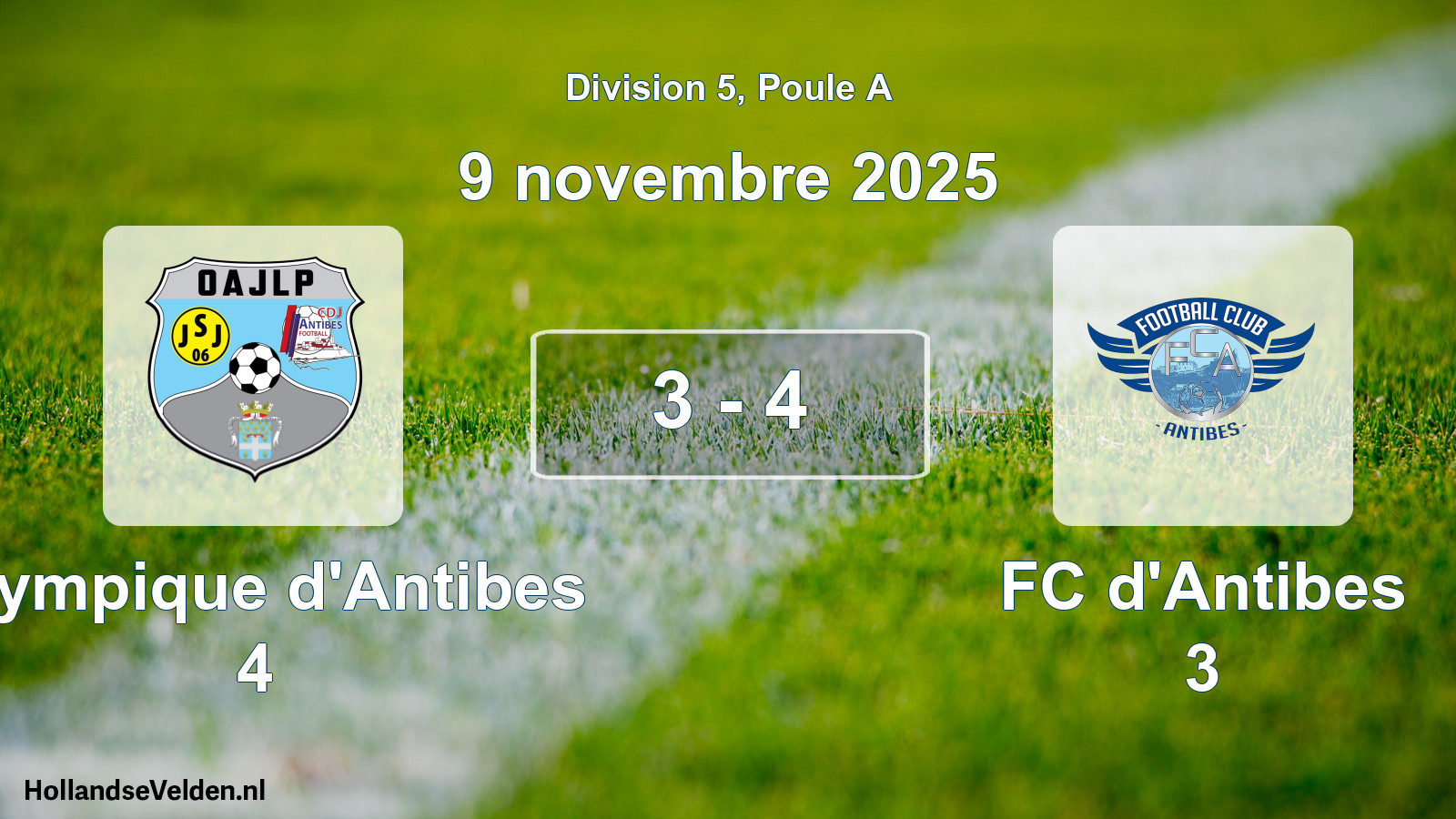 Match joué: Olympique d'Antibes 4 - FC d'Antibes 3 3 - 4 (9 novembre 2025)