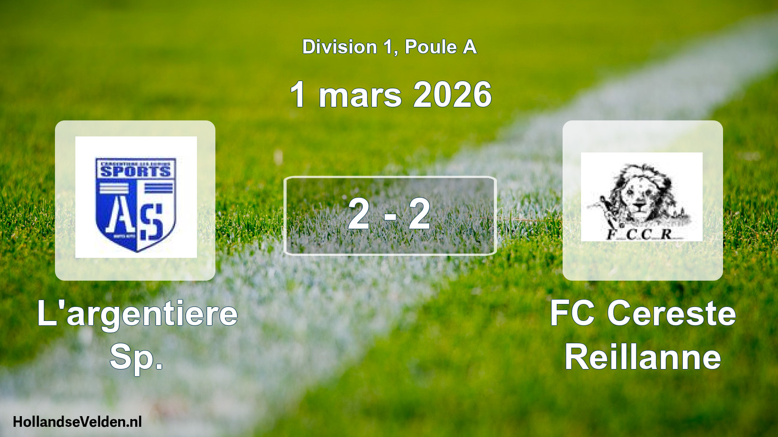 Match joué: L'argentiere Sp. - FC Cereste Reillanne 2 - 2 (1 mars 2026)