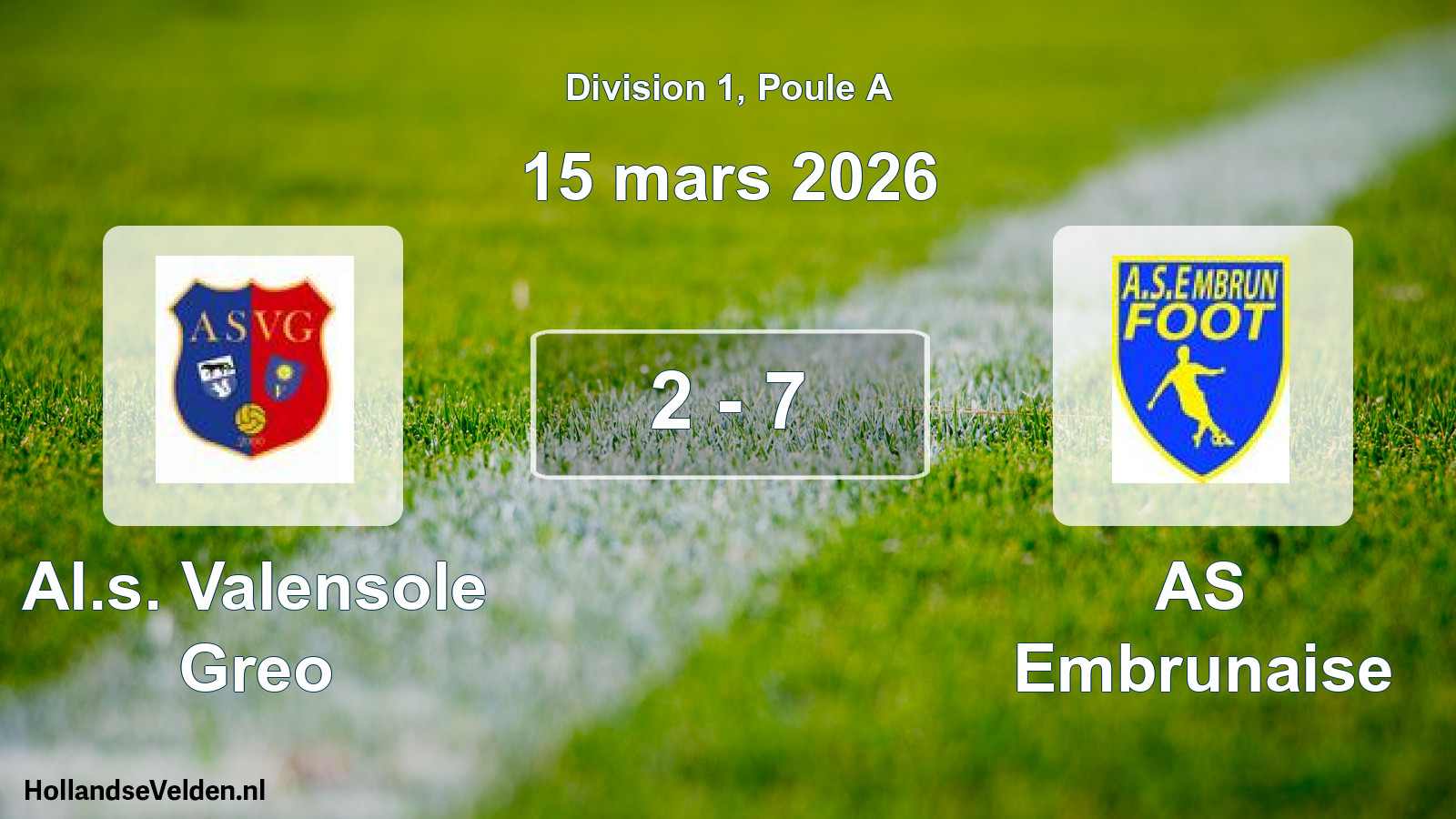 Match joué: Al.s. Valensole Greo - AS Embrunaise 2 - 7 (15 mars 2026)