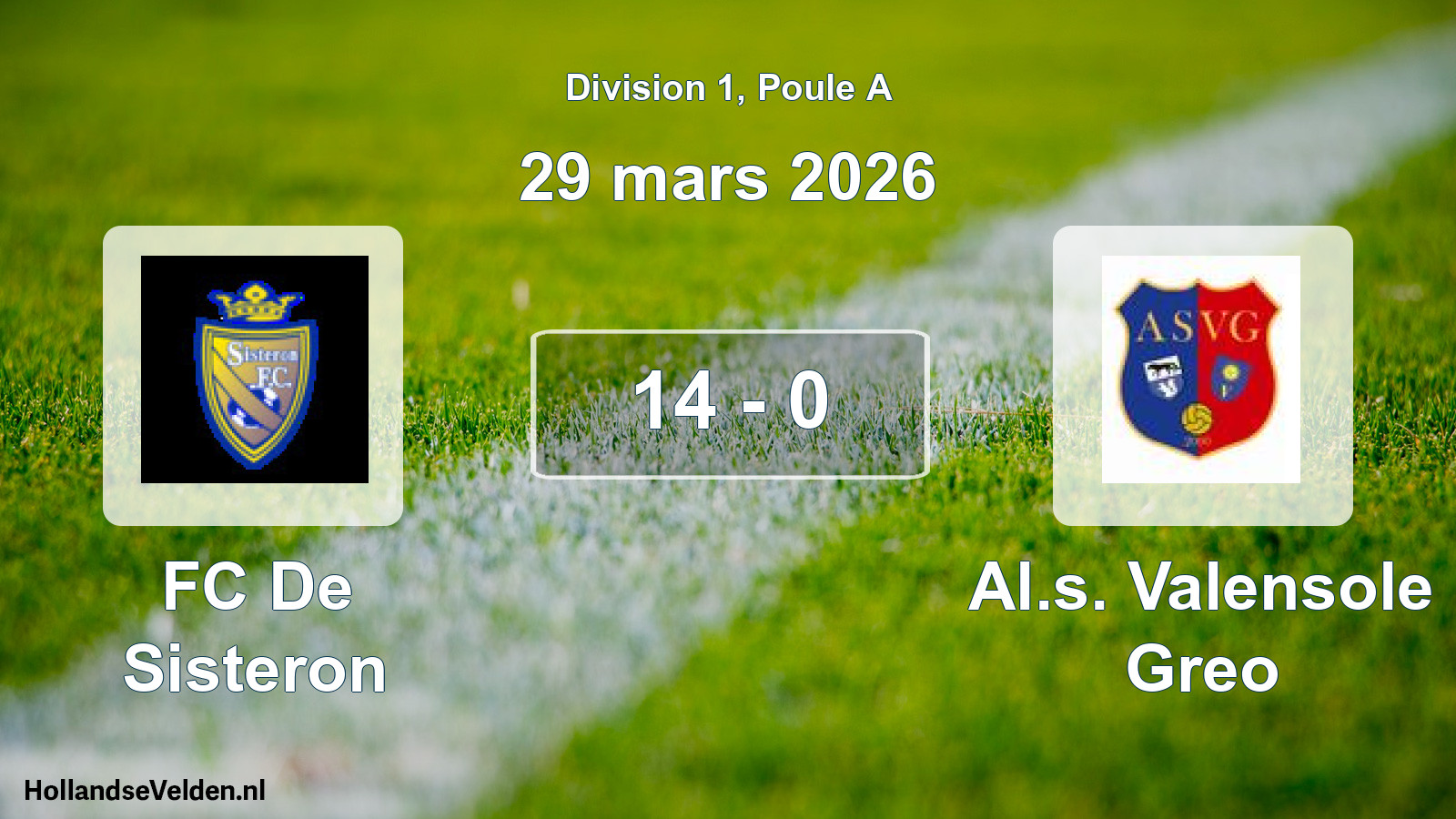 Match joué: FC De Sisteron - Al.s. Valensole Greo 14 - 0 (29 mars 2026)