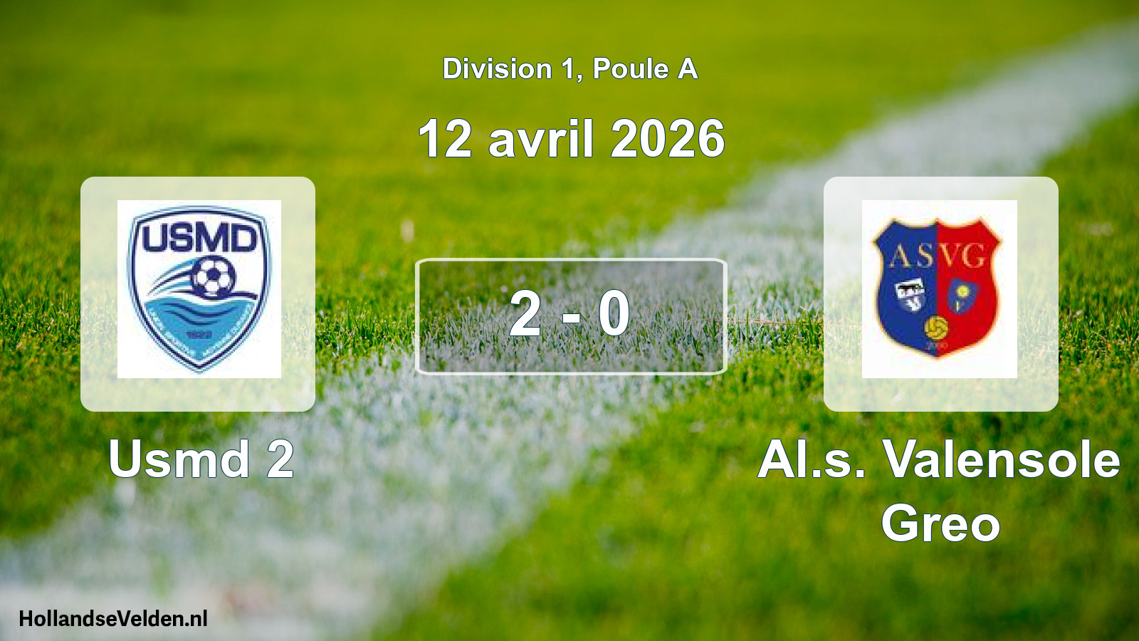 Match joué: Usmd 2 - Al.s. Valensole Greo 2 - 0 (12 avril 2026)