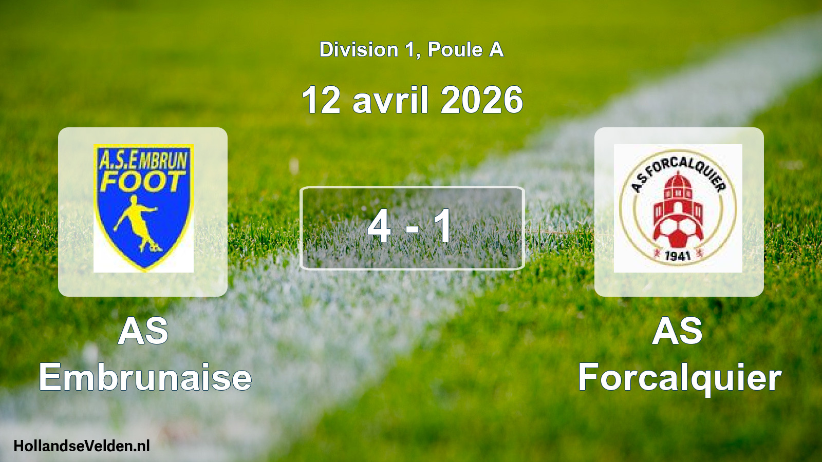 Match joué: AS Embrunaise - AS Forcalquier 4 - 1 (12 avril 2026)