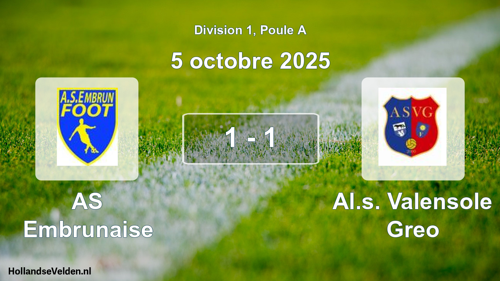 Match joué: AS Embrunaise - Al.s. Valensole Greo 1 - 1 (5 octobre 2025)