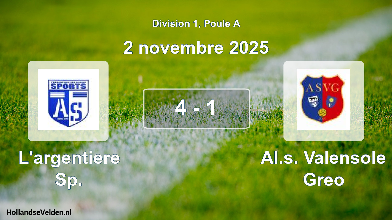 Match joué: L'argentiere Sp. - Al.s. Valensole Greo 4 - 1 (2 novembre 2025)