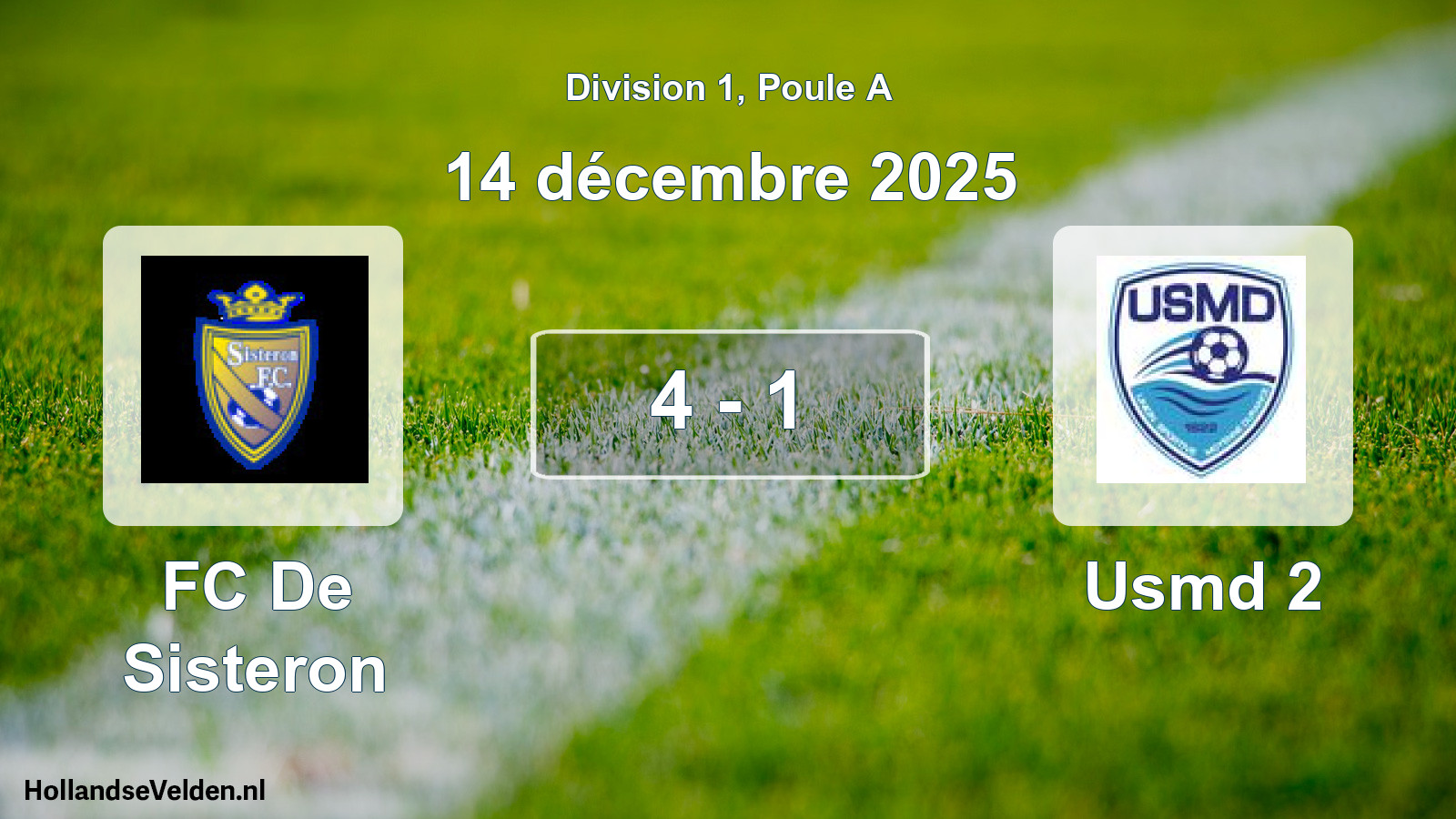 Match joué: FC De Sisteron - Usmd 2 4 - 1 (14 décembre 2025)