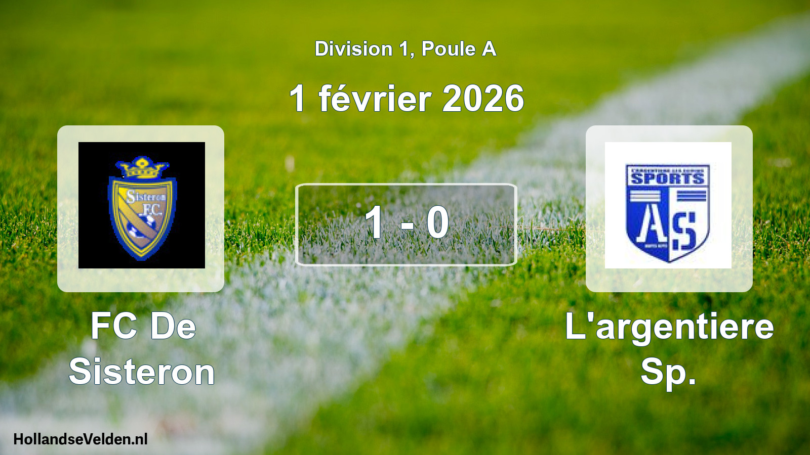 Match joué: FC De Sisteron - L'argentiere Sp. 1 - 0 (1 février 2026)