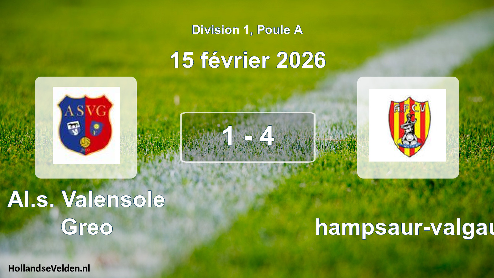 Match joué: Al.s. Valensole Greo - Champsaur-valgau 1 - 4 (15 février 2026)