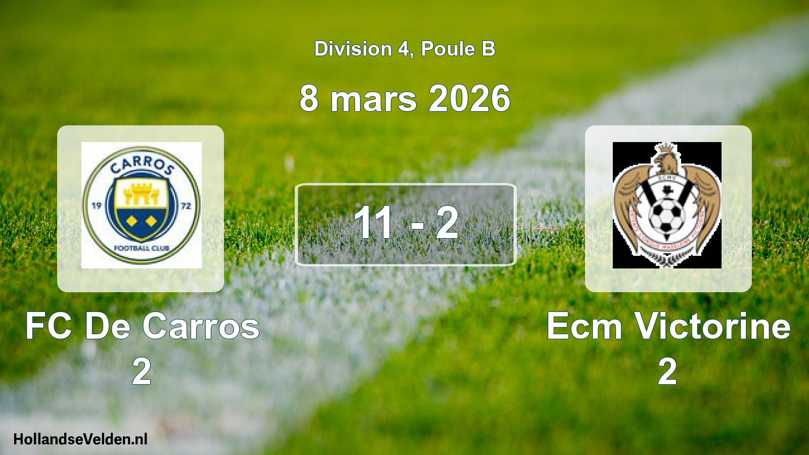 Gespeelde wedstrijd: FC De Carros 2 - Ecm Victorine 2 11 - 2 (8 maart 2026)