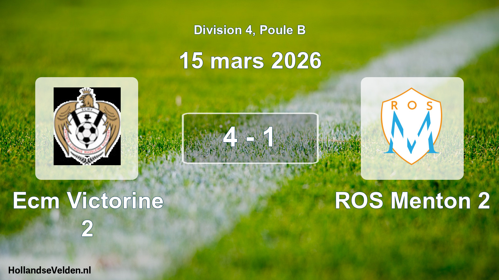 Gespeelde wedstrijd: Ecm Victorine 2 - ROS Menton 2 4 - 1 (15 maart 2026)