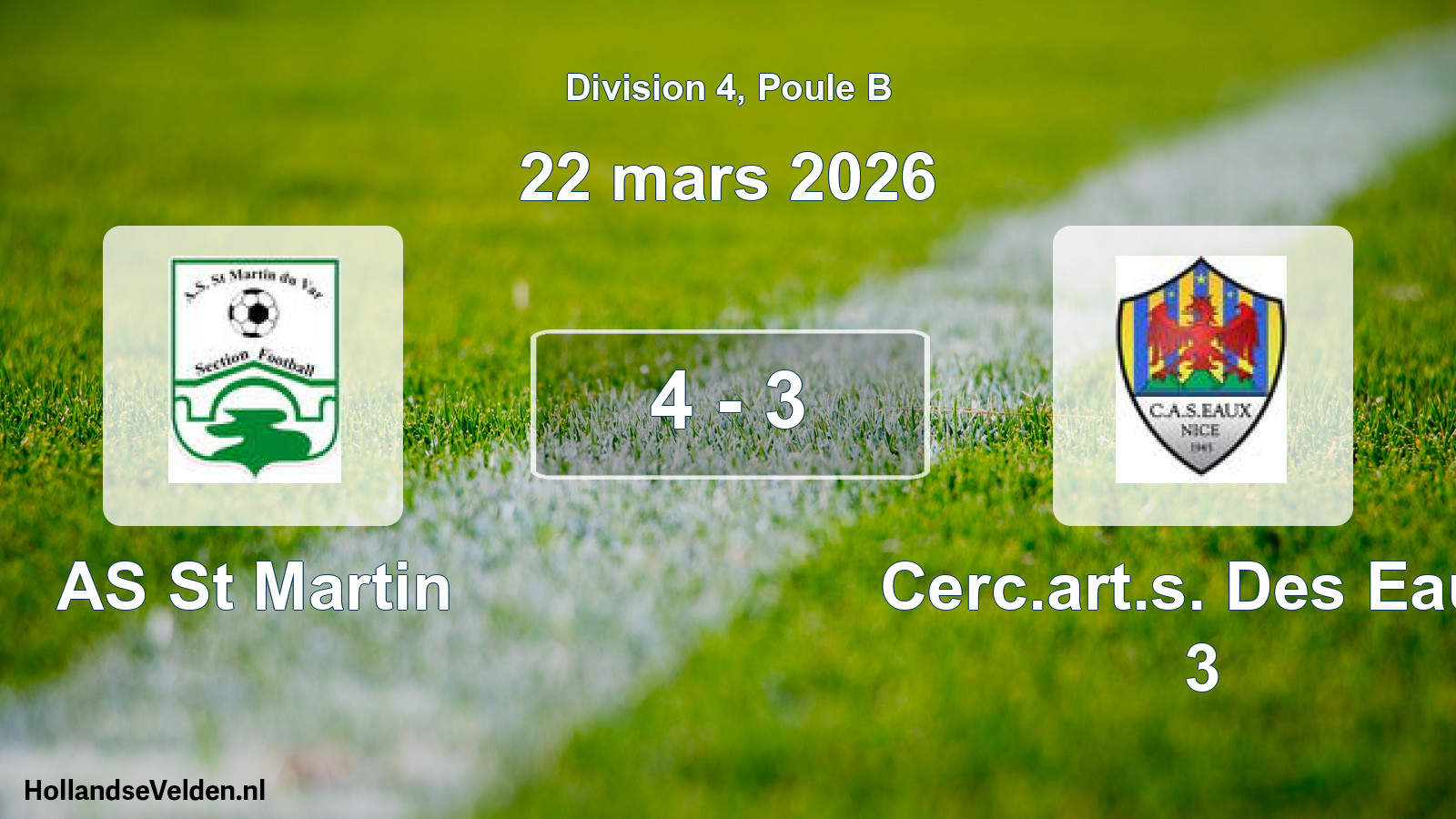 Gespeelde wedstrijd: AS St Martin - Cerc.art.s. Des Eaux 3 4 - 3 (22 maart 2026)