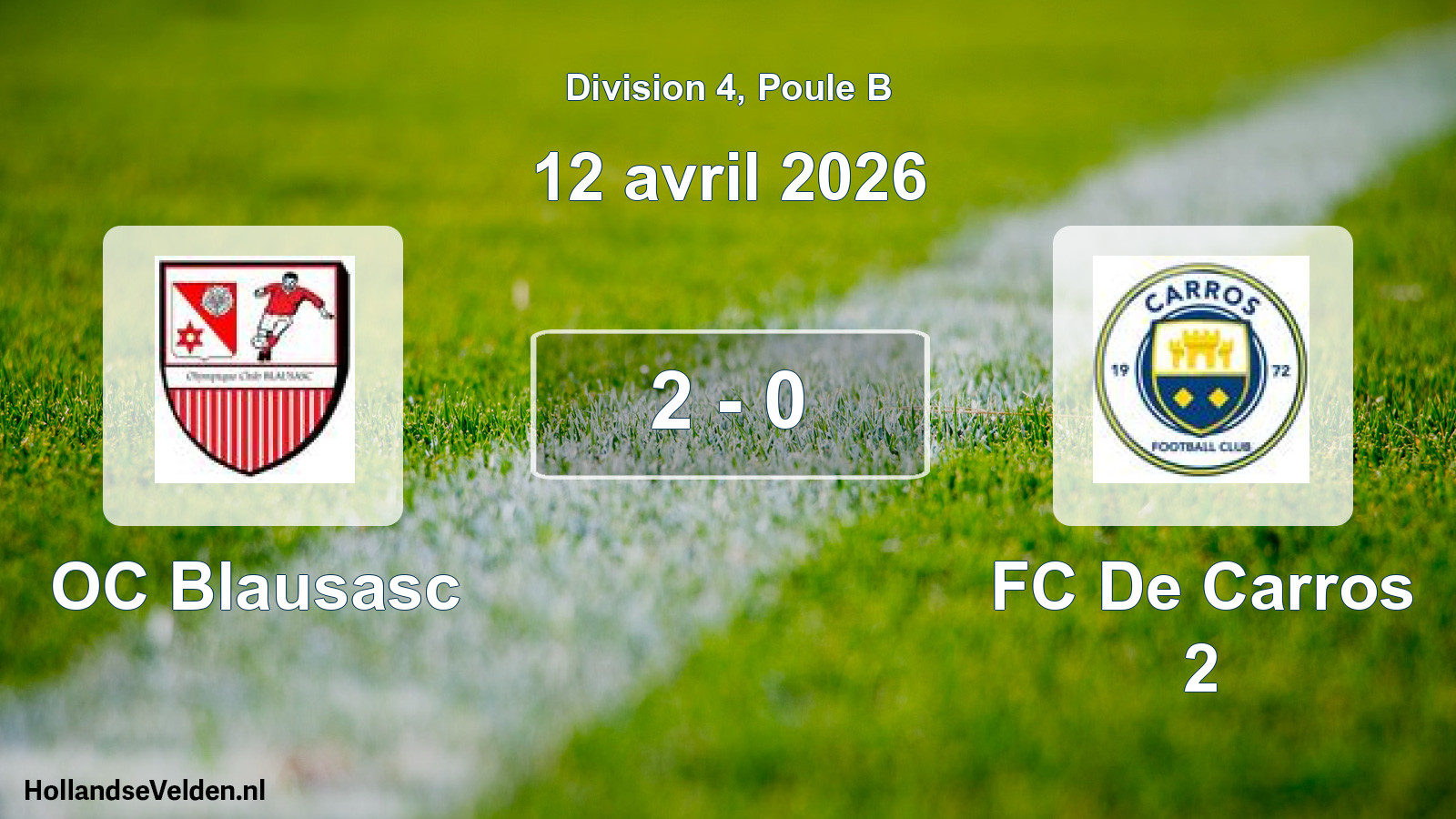 Gespeelde wedstrijd: OC Blausasc - FC De Carros 2 2 - 0 (12 april 2026)