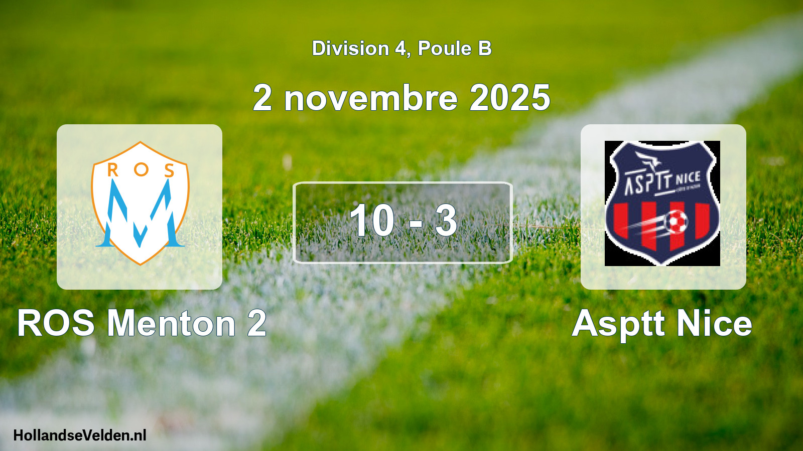 Gespeelde wedstrijd: ROS Menton 2 - Asptt Nice 10 - 3 (2 november 2025)