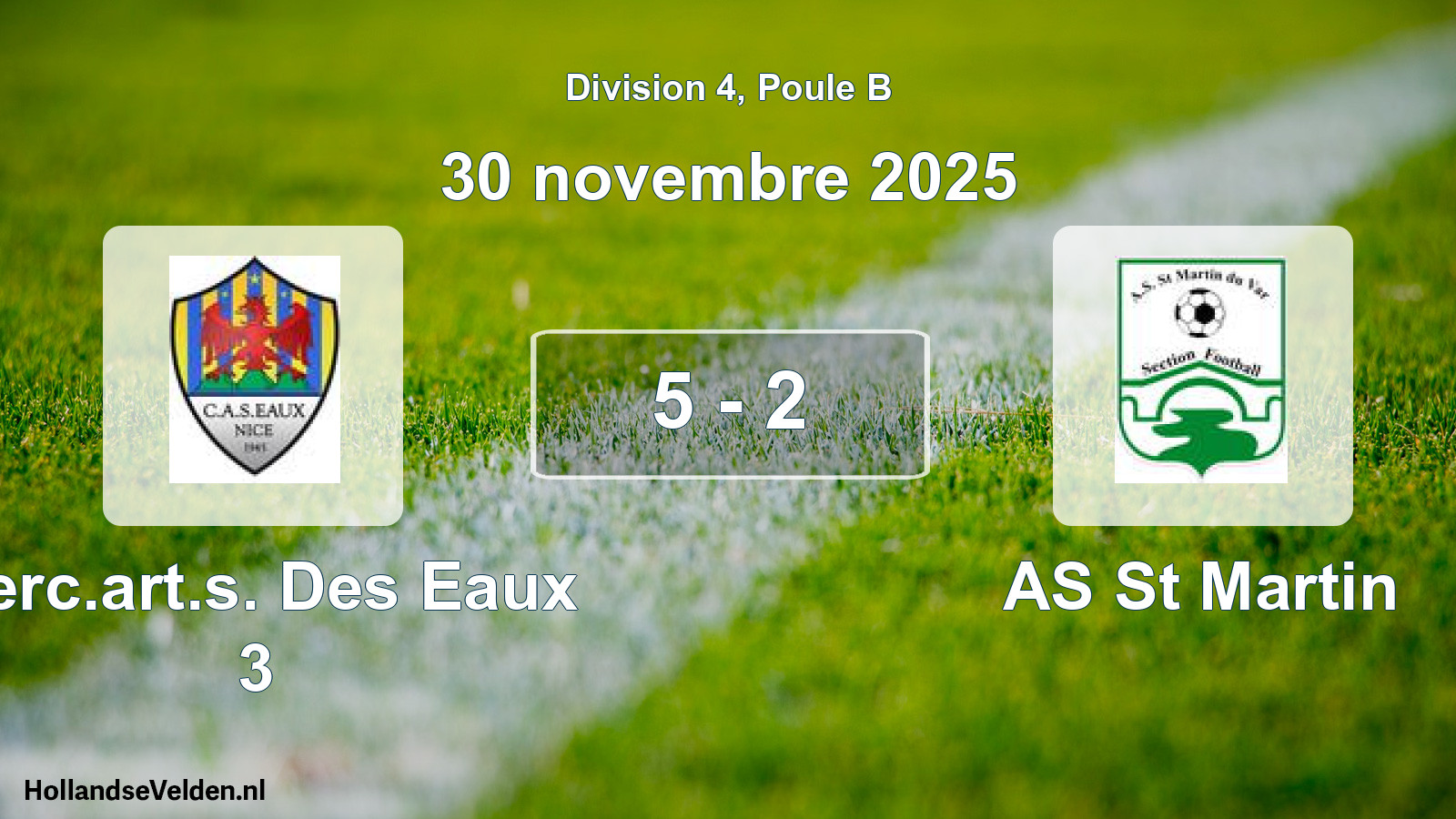 Gespeelde wedstrijd: Cerc.art.s. Des Eaux 3 - AS St Martin 5 - 2 (30 november 2025)