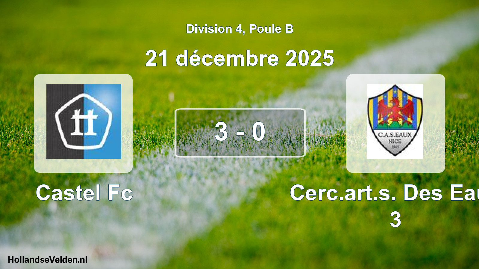 Gespeelde wedstrijd: Castel Fc - Cerc.art.s. Des Eaux 3 3 - 0 (21 december 2025)