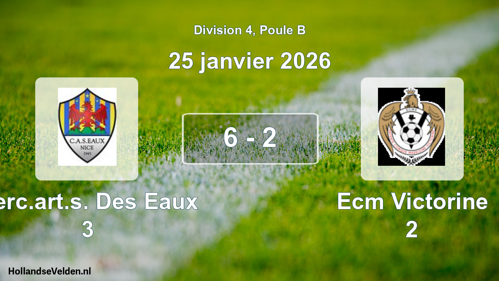 Gespeelde wedstrijd: Cerc.art.s. Des Eaux 3 - Ecm Victorine 2 6 - 2 (25 januari 2026)